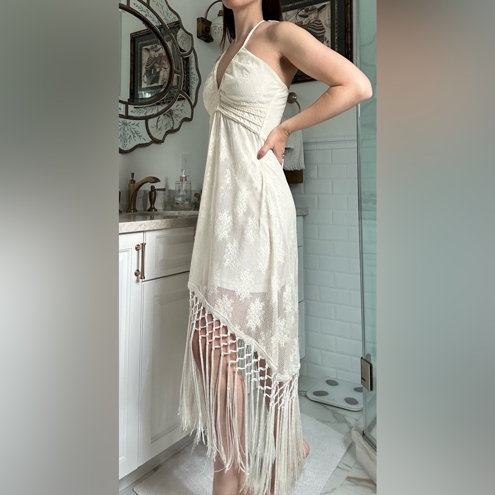 Venus Cream Lace Fringe Dress